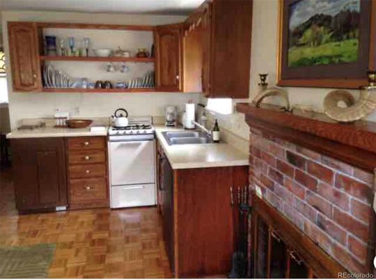 Interior, Kitchen, Stone Walls, Wood Texture Flooring