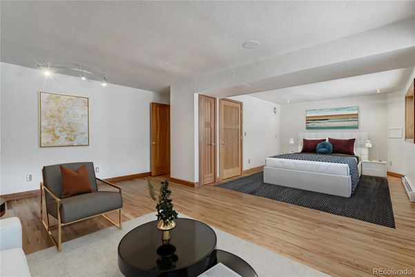 Bedroom, Interior, Recessed Lighting, Wood Texture Flooring