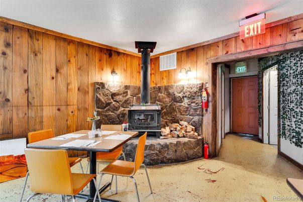 Dining room, Fireplace, Interior, Wooden Walls