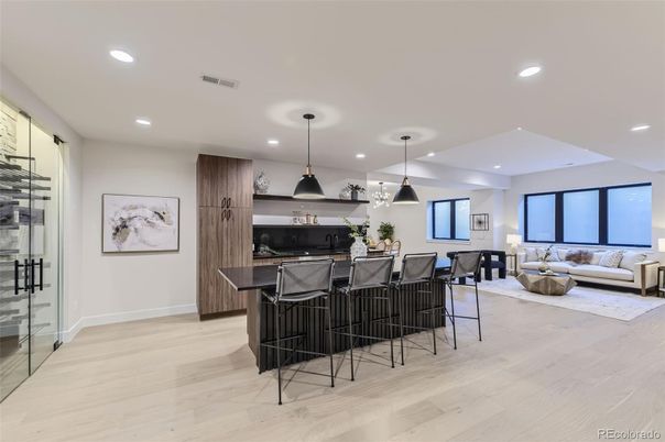 Dining room, Interior, Kitchen, Living room, Pendant Lights, Recessed Lighting, Wood Texture Flooring