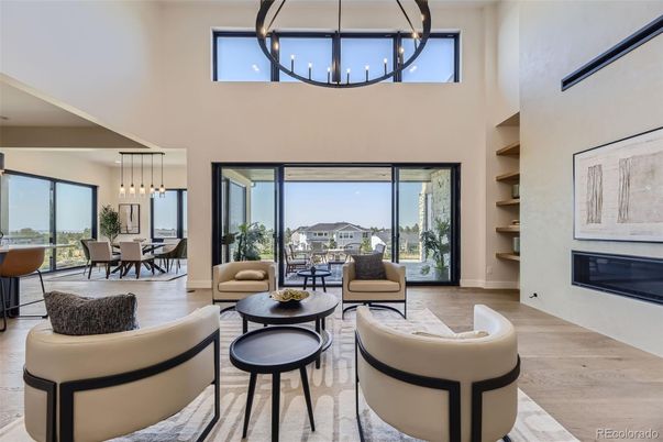 Dining room, Fireplace, Interior, Living room, Pendant Lights, Wood Texture Flooring
