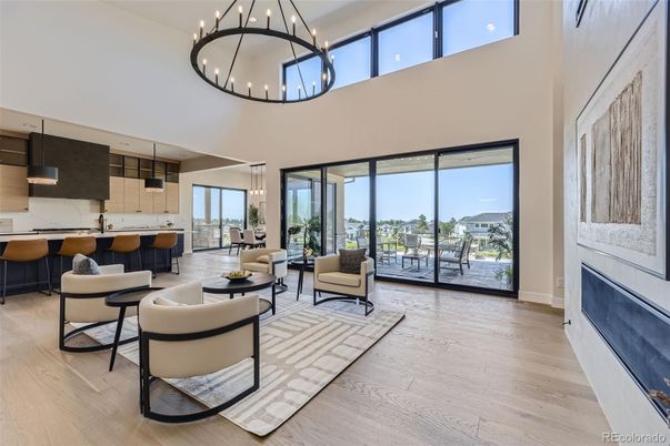 Interior, Kitchen, Living room, Pendant Lights, Wood Texture Flooring