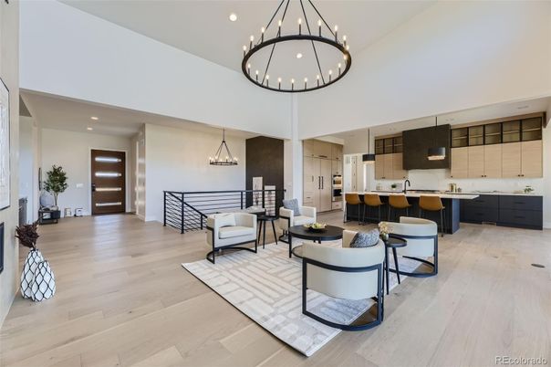 Interior, Kitchen, Living room, Pendant Lights, Recessed Lighting, Wood Texture Flooring