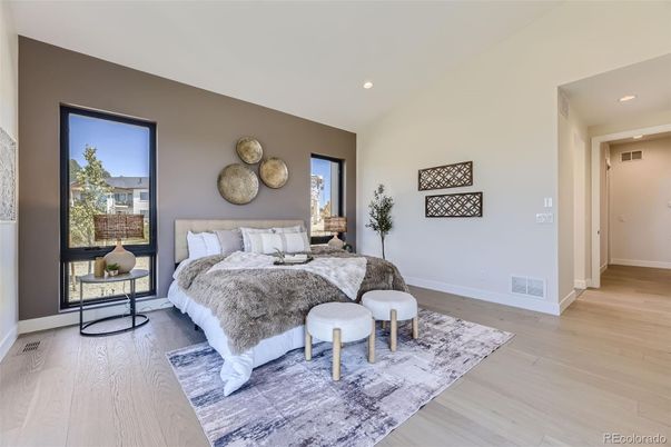Bedroom, Interior, Recessed Lighting, Wood Texture Flooring