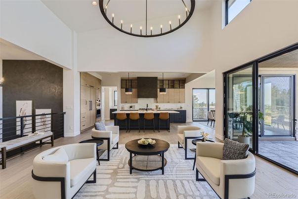 Interior, Kitchen, Living room, Pendant Lights, Recessed Lighting, Wood Texture Flooring