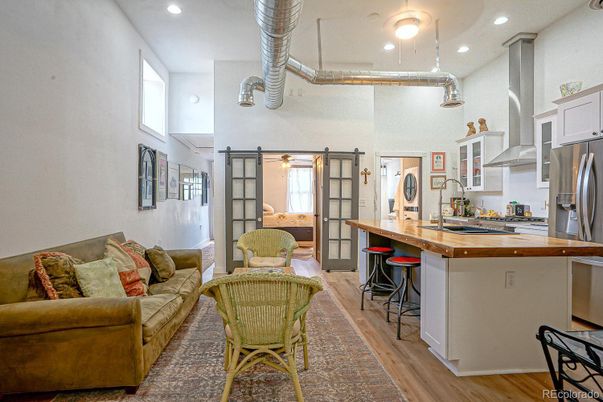 Interior, Kitchen, Living room, Pendant Lights, Recessed Lighting, Wood Texture Flooring