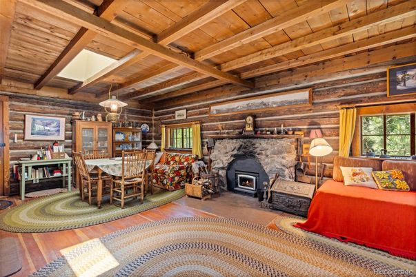 Dining room, Fireplace, Interior, Wooden Beams, Wooden Ceilings, Wood Texture Flooring, Wooden Walls