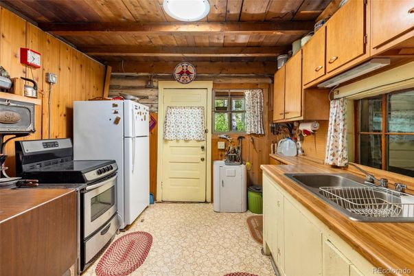 Interior, Kitchen, Washer, Wooden Beams, Wooden Ceilings, Wooden Walls