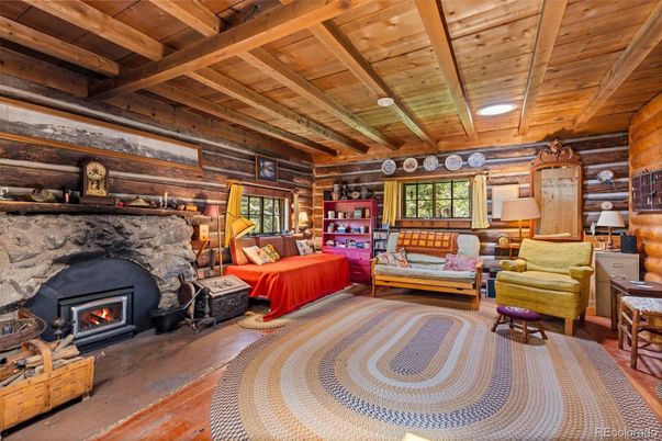 Bedroom, Fireplace, Interior, Recessed Lighting, Wooden Beams, Wooden Ceilings, Wood Texture Flooring, Wooden Walls