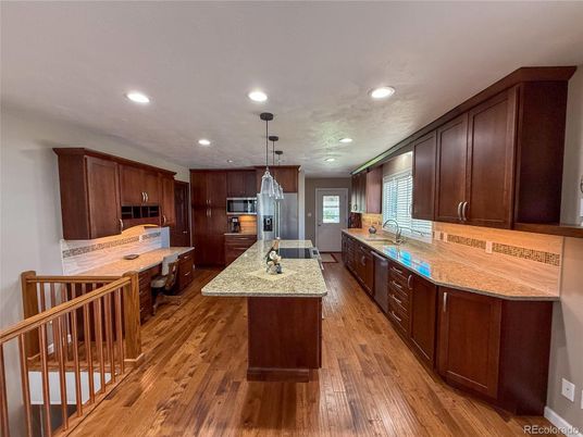 Interior, Kitchen, Pendant Lights, Recessed Lighting, Wood Texture Flooring