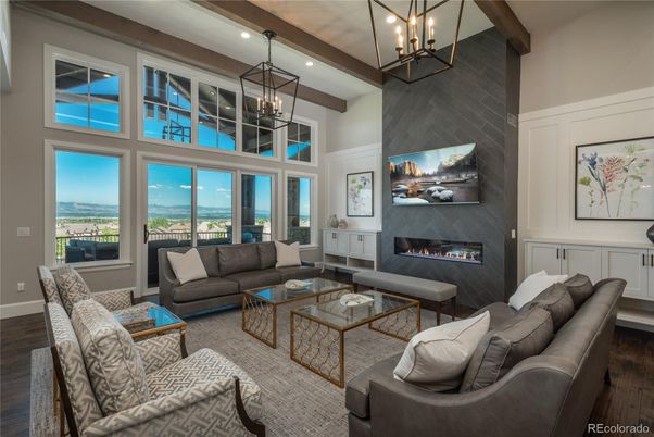 Fireplace, Interior, Living room, Pendant Lights, Recessed Lighting, Wood Texture Flooring