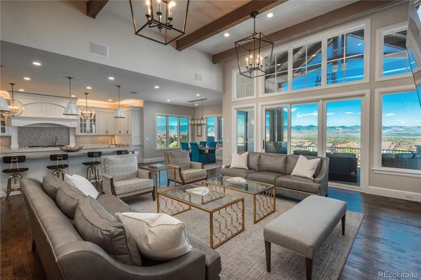 Interior, Kitchen, Living room, Pendant Lights, Recessed Lighting, Stainless Steel Appliances, Wooden Beams, Wood Texture Flooring
