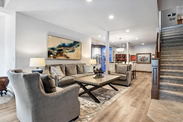Interior, Living room, Pendant Lights, Recessed Lighting, Wood Texture Flooring