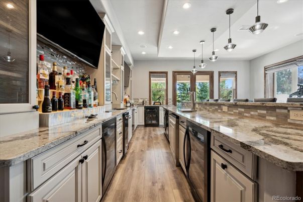 Interior, Kitchen, Pendant Lights, Recessed Lighting, Wood Texture Flooring