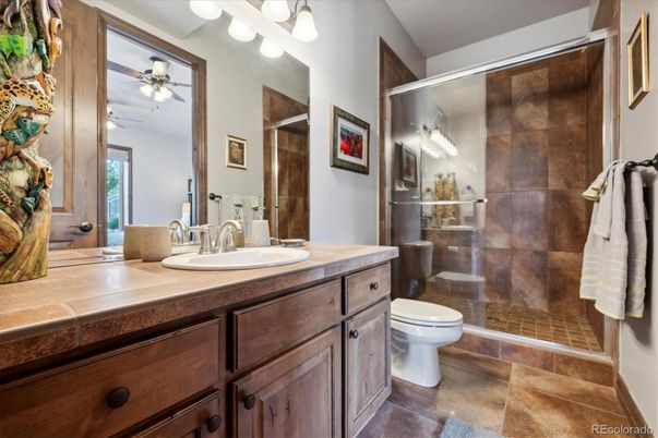 Bathroom, Dual Sink Vanities, Glass Shower, Interior, Tile Countertops