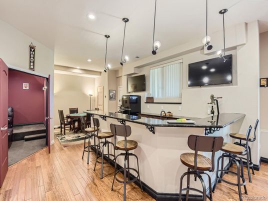 Dining room, Interior, Pendant Lights, Recessed Lighting, Wood Texture Flooring