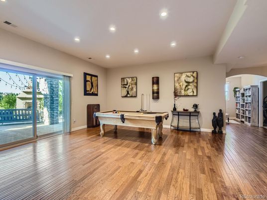 Billiard Table, Game Room, Interior, Recessed Lighting, Wood Texture Flooring