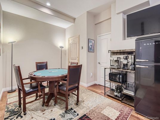 Dining room, Game Room, Interior, Kitchen, Recessed Lighting, Wood Texture Flooring
