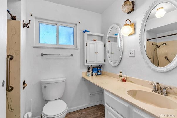 Bathroom, Dual Sink Vanities, Interior, Wood Texture Flooring