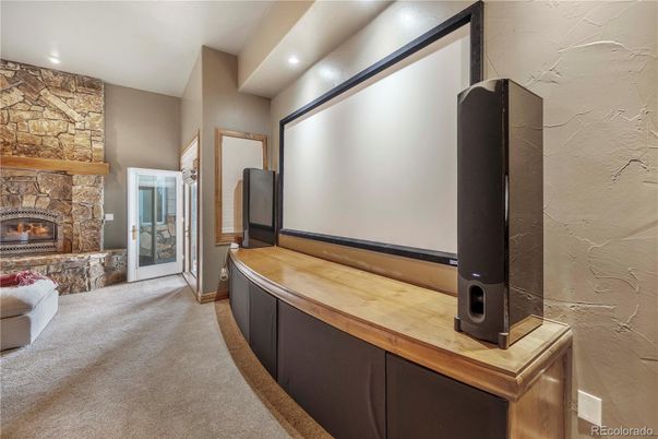Fireplace, Interior, Recessed Lighting, Stone Walls