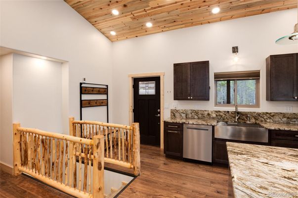 Interior, Kitchen, Recessed Lighting, Wooden Ceilings, Wood Texture Flooring