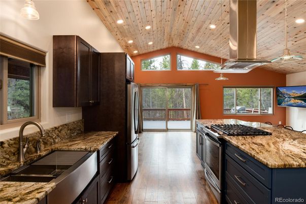 Interior, Kitchen, Pendant Lights, Recessed Lighting, Wooden Ceilings, Wood Texture Flooring