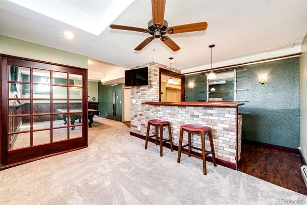Interior, Pendant Lights, Recessed Lighting, Stone Walls, Wood Texture Flooring