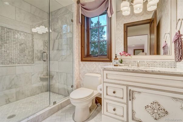 Bathroom, Glass Shower, Interior, Marble Walls