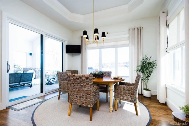 Chandelier, Dining room, Interior, Wood Texture Flooring