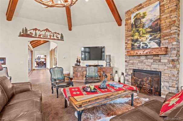 Fireplace, Interior, Living room, Stone Walls, Wooden Beams
