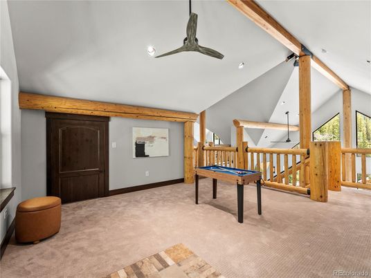 Billiard Table, Game Room, Interior, Recessed Lighting, Wooden Beams