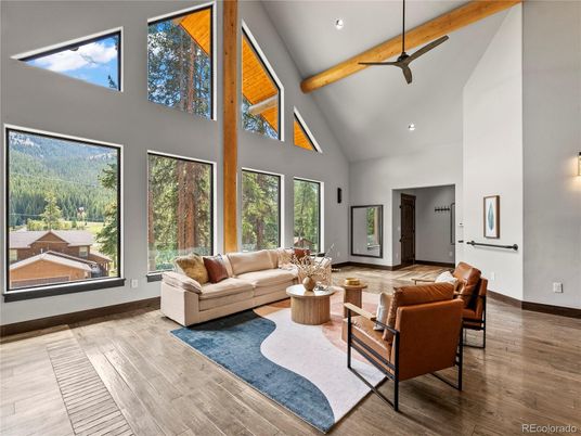 Interior, Living room, Pendant Lights, Recessed Lighting, Wooden Beams, Wood Texture Flooring