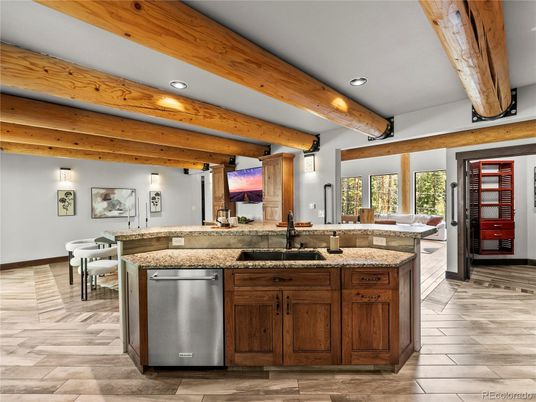 Interior, Kitchen, Recessed Lighting, Wooden Beams, Wood Texture Flooring