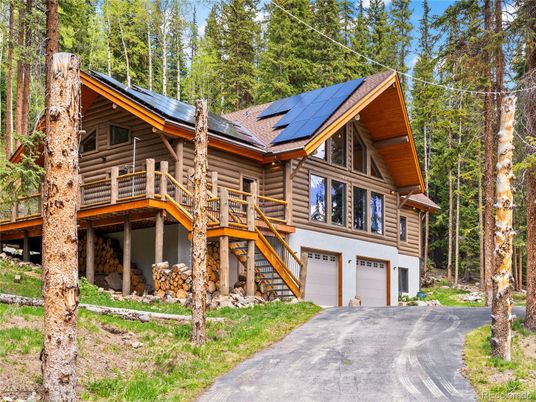 Attached, Exterior, Facade, Solar Panels, Log Home