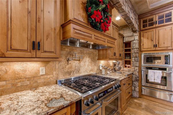 Interior, Kitchen, Stainless Steel Appliances, Stone Walls, Wood Texture Flooring