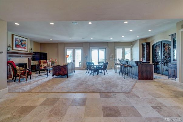 Dining room, Fireplace, Interior, Living room, Recessed Lighting