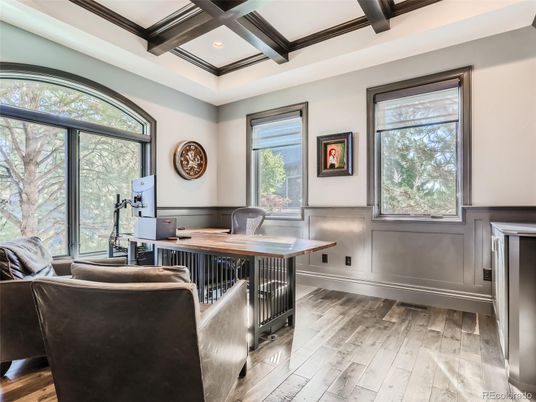 Home Office, Interior, Recessed Lighting, Wooden Beams, Wood Texture Flooring