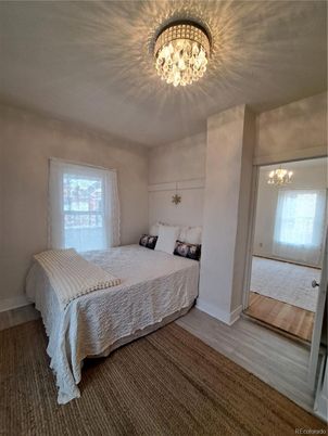 Bedroom, Chandelier, Interior, Wood Texture Flooring