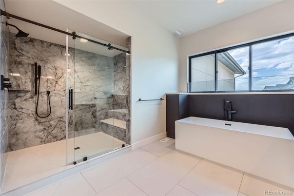 Bathroom, Glass Shower, Interior, Marble Walls, Recessed Lighting
