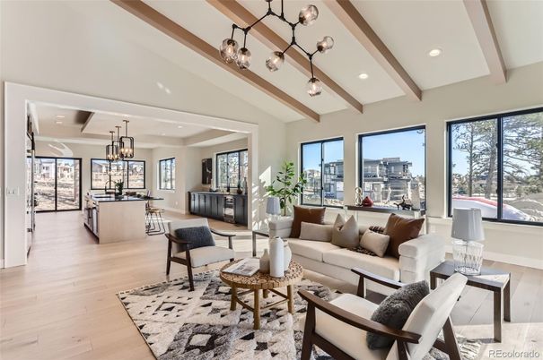 Dining room, Interior, Kitchen, Living room, Pendant Lights, Recessed Lighting, Wooden Beams, Wood Texture Flooring