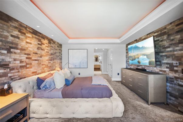 Bedroom, Interior, Recessed Lighting, Stone Walls