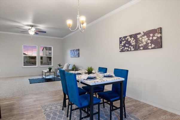 Dining room, Interior, Pendant Lights, Wood Texture Flooring