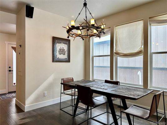 Chandelier, Dining room, Interior, Wood Texture Flooring