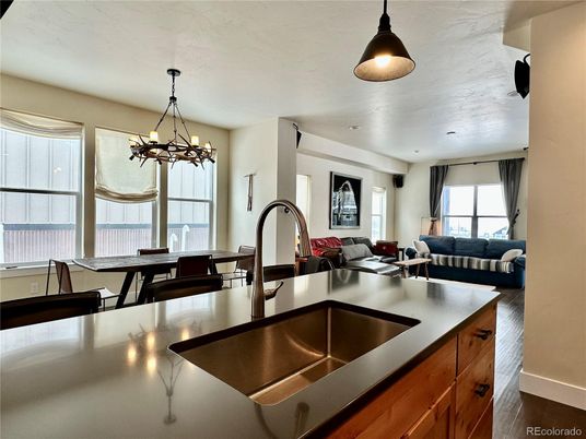 Dining room, Interior, Kitchen, Living room, Pendant Lights, Recessed Lighting, Wood Texture Flooring