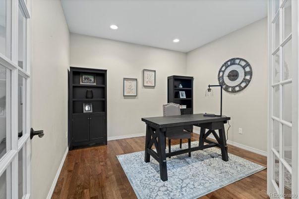 Home Office, Interior, Recessed Lighting, Wood Texture Flooring