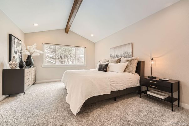 Bedroom, Interior, Recessed Lighting, Wooden Beams
