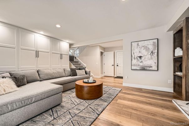 Interior, Living room, Recessed Lighting, Wood Texture Flooring