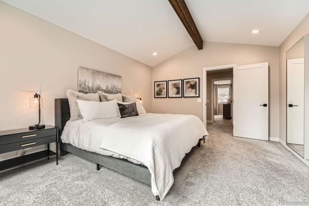 Bedroom, Interior, Recessed Lighting, Wooden Beams