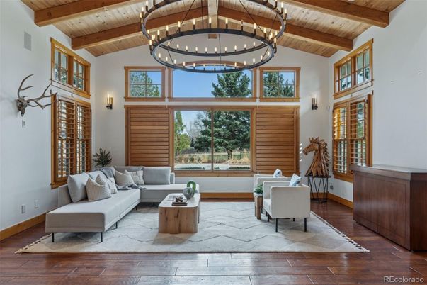 Chandelier, Interior, Living room, Pendant Lights, Wooden Beams, Wooden Ceilings, Wood Texture Flooring