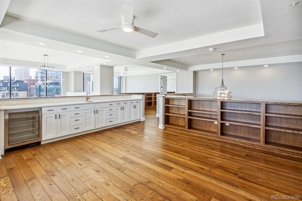 Interior, Kitchen, Pendant Lights, Recessed Lighting, Wood Texture Flooring
